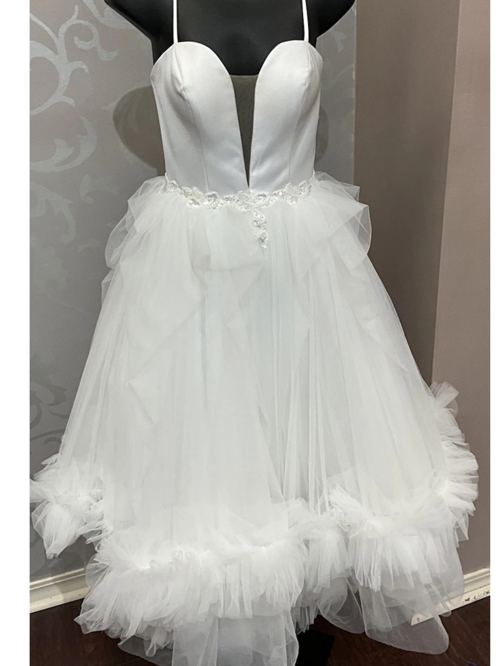 Dave & Johnny 12109 Pale Ivory Tea Length Tulle Bridal Dress NWT